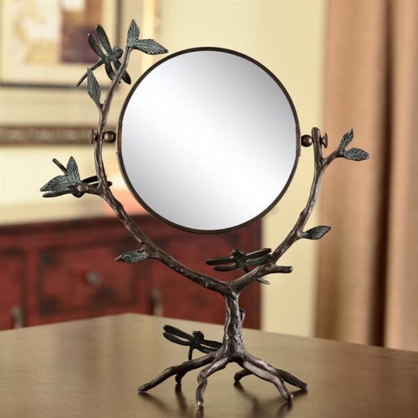 Dragonfly on Branch Mirror Sculptural Decorative Brass Bedroom Artwork